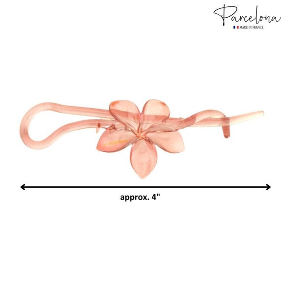 French Hair Clips Set of 3 Crystal Pink Celluloid Bow Flower Chain Non Slip main image 8
